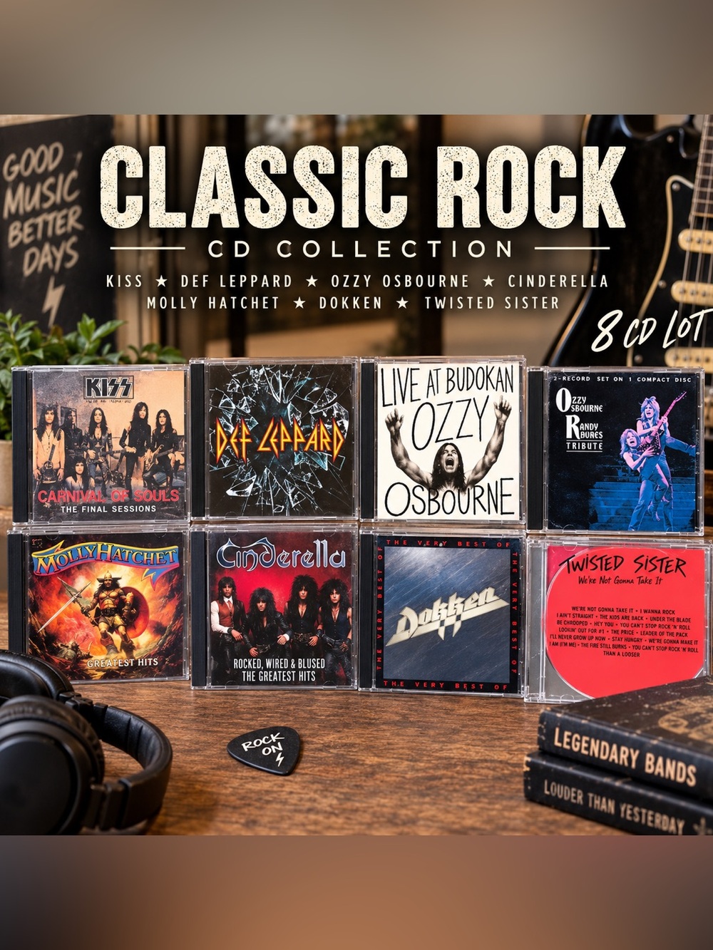 Classic Rock Heavy Metal CD Lot Ozzy KISS Def Leppard Dokken Cinderella